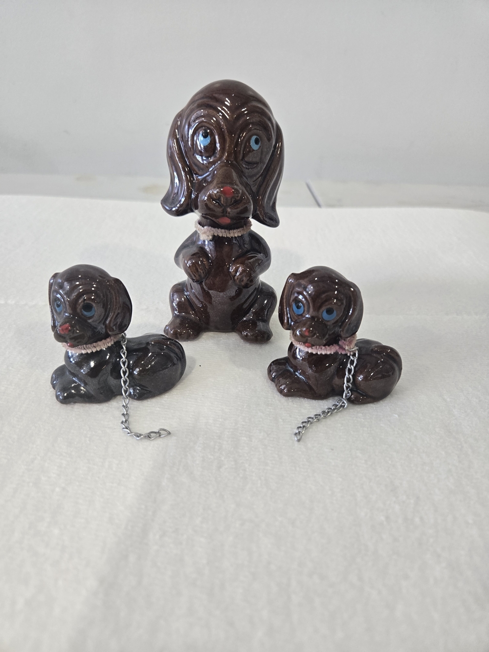 1950s droopy eye trio of puppies, Japanese ceramics